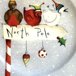 Adorable FROSTY FEATHERS ~ Birds SALAD DESSERT PLATES SET OF 4 - in original box never used  Designs by Debbie Taylor-Kerman  Microwave and dishwasher