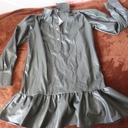 never a wallflower dress everything long sleeve olive green faux leather XS NWT