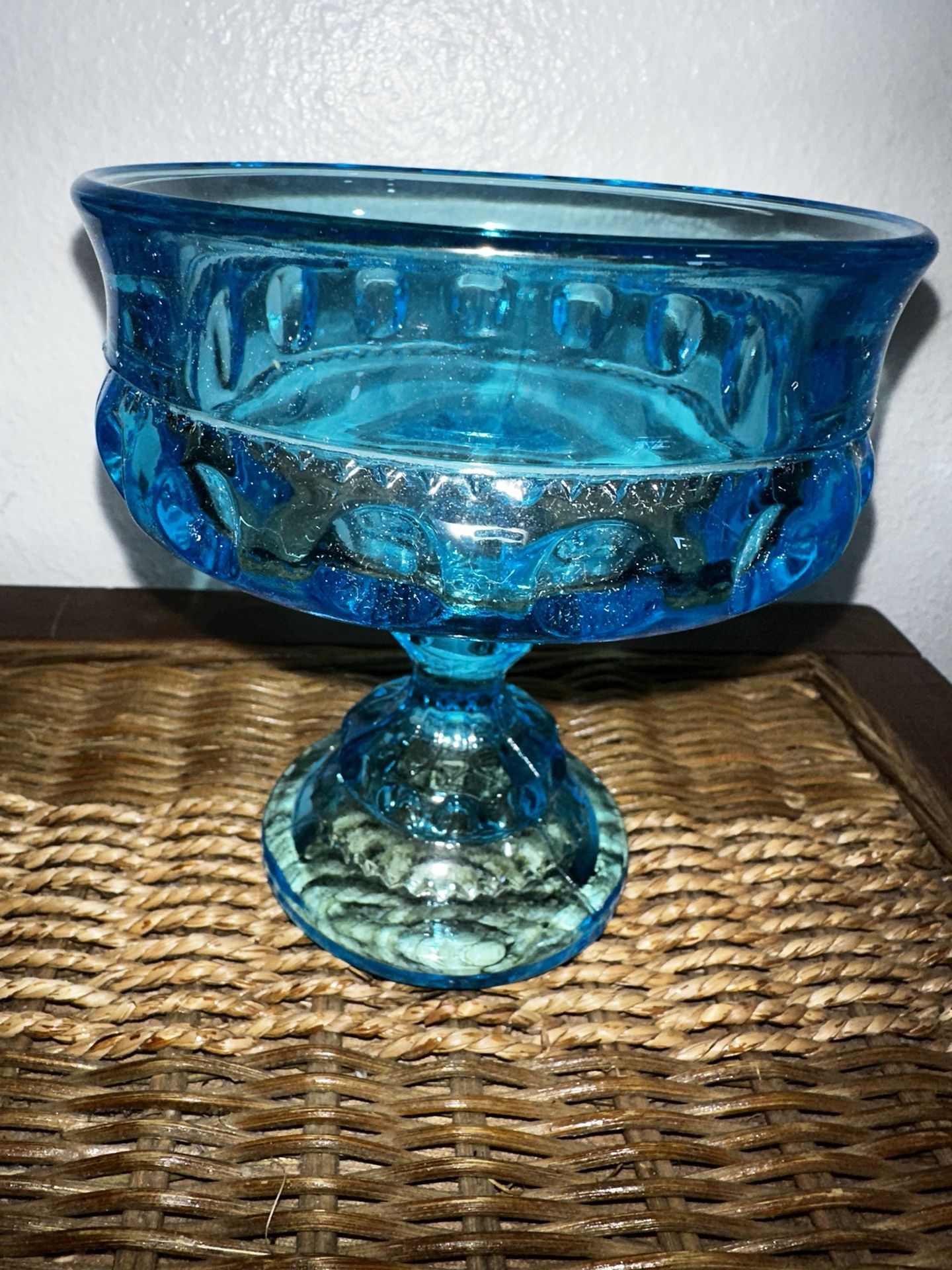 Vintage Footed Aqua Blue Glass Dish Glassware