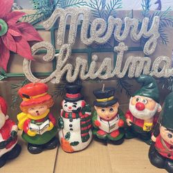 Vintage Christmas Decor MCM Candles, Ange, Reindeer . Gingerbread House & shovel