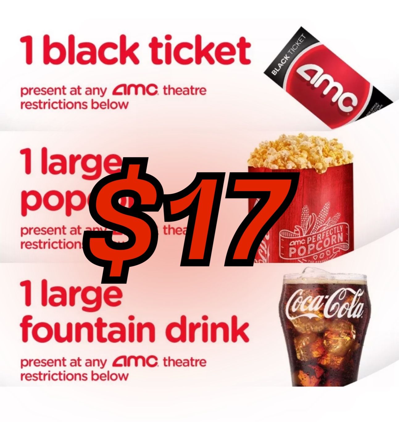 AMC Black Ticket with LARGE POPCORN & LARGE DRINK