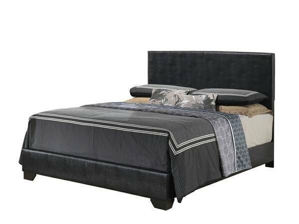 Queen black leatherette bed on sale