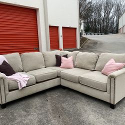 Beige L-Shaped Sectional Couch