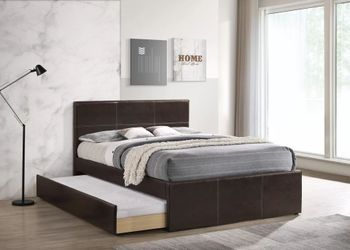 Brand New Black Leather Twin Bed Frame w Trundle Bed