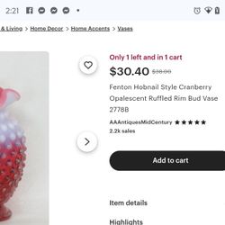 Fenton Bud Style Vase
