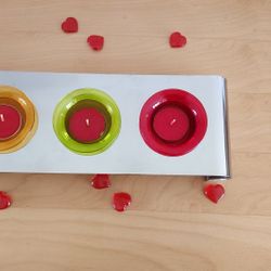 Partylite 3 Glass Tea Light Candle Holders in Sleek Silver Stand with  Apple Cinnamon Candles