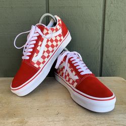 Vans Old Skool Checkerboard Red White Athletic Skate Shoes Men’s 7 Women’s 8.5