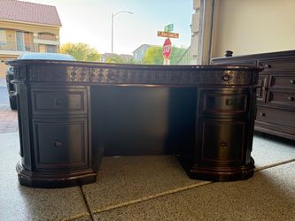 Large Heavy Executive Desk with Drawers & Shelves