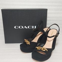 COACH designer sandals High heels. Black suede. Size 9 women's shoes. Brand new in box. Retail $285.  Make an offer 