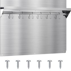 EKON Stainless Steel Backsplash 24 x 30 Inch Wall Shield for Kitchen Easy Clean And Installation with Built-in Storage Shelf and Hanging Rack