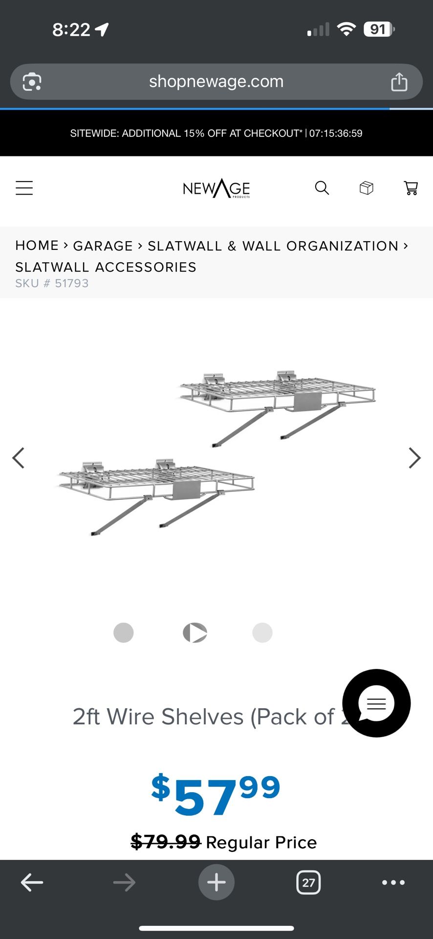 NewAge Garage Slat Wall 2ft Wall Shelves  Set Of 2