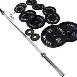 Olympic Plates set Cast Iron  245 lbs Brand New Plus 45 lb Bar  