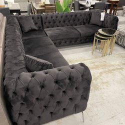 Black Oversized  Velvet L Shaped Sectional 