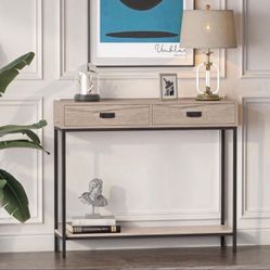 Modern Light Wood Console Table with Drawer, Entryway Table, Sofa Table with Ample Storage for Living Room, Cabinet Table Hall Furniture (Rectangle, O