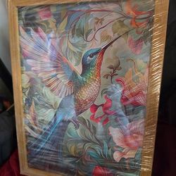 Framed Hummingbird Canvas Wall Art - Colorful Hummingbird