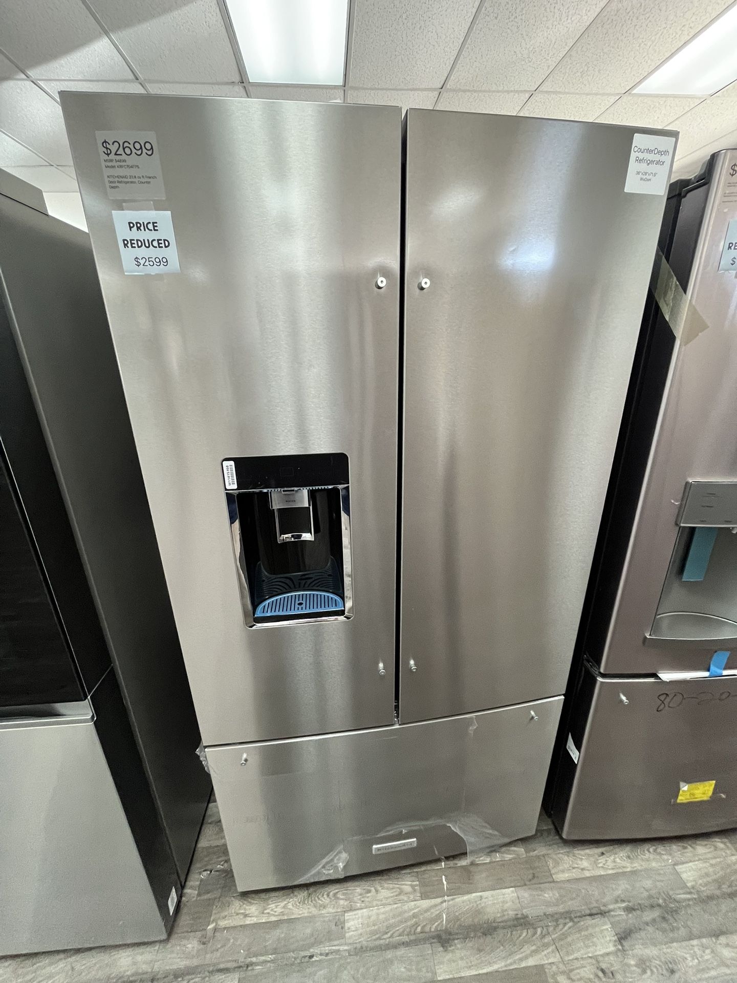$2599 KitchenAid Counter Depth French Door Fridge, Open Box, One Year Warranty