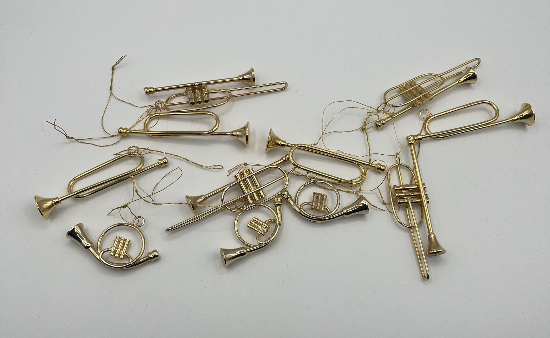 Set Of 11 Vintage Horn Instrument Ornaments
