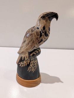 Vintage Hand Carved Buffalo Horn Eagle Figurine Etched Bird Statue Decor