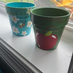 Hand Painted Flower Pots 🍎 🐝 🌺 
