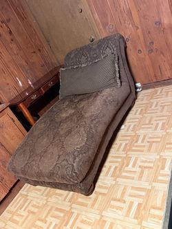 Brown Paisley Upholstered Chaise Lounge