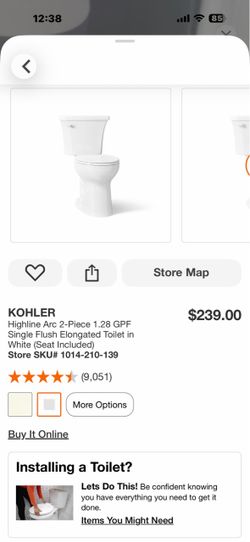 KOHLER Highline Arc 2-Piece 1.28 GPF Single Flush Elongated Toilet in White (Seat Included)