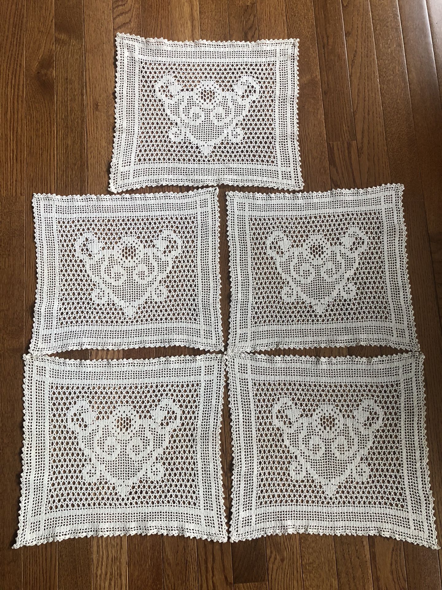 Set Of 5 Vintage Cream Crochet Doilies