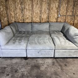 FREE DELIVERY - Gray Sectional Sofa W/ Storage Ottoman 