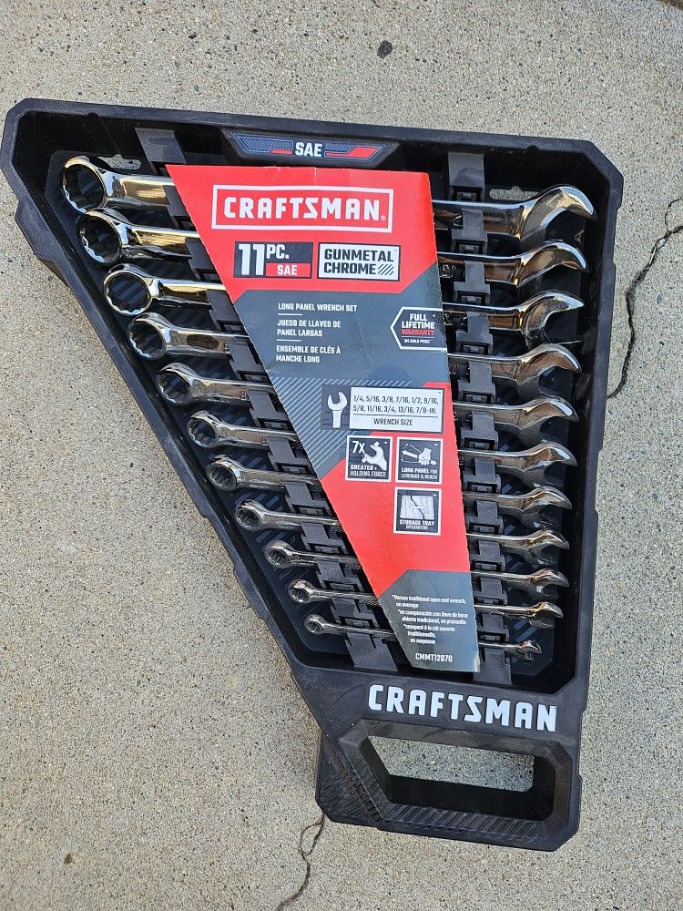 CRAFTSMAN Gunmetal Chrome Long-Panel SAE Combo Wrench Set, 11 Pieces
