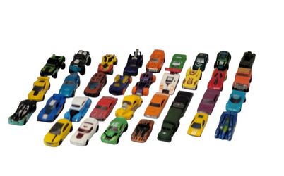 (#E)(Lot Of 34) Huge Mixed Bundle Assorted Die-Cast Cars Hot Wheels & Other Cars. The product is a lot of 34 assorted die-cast cars, including Hot Whe