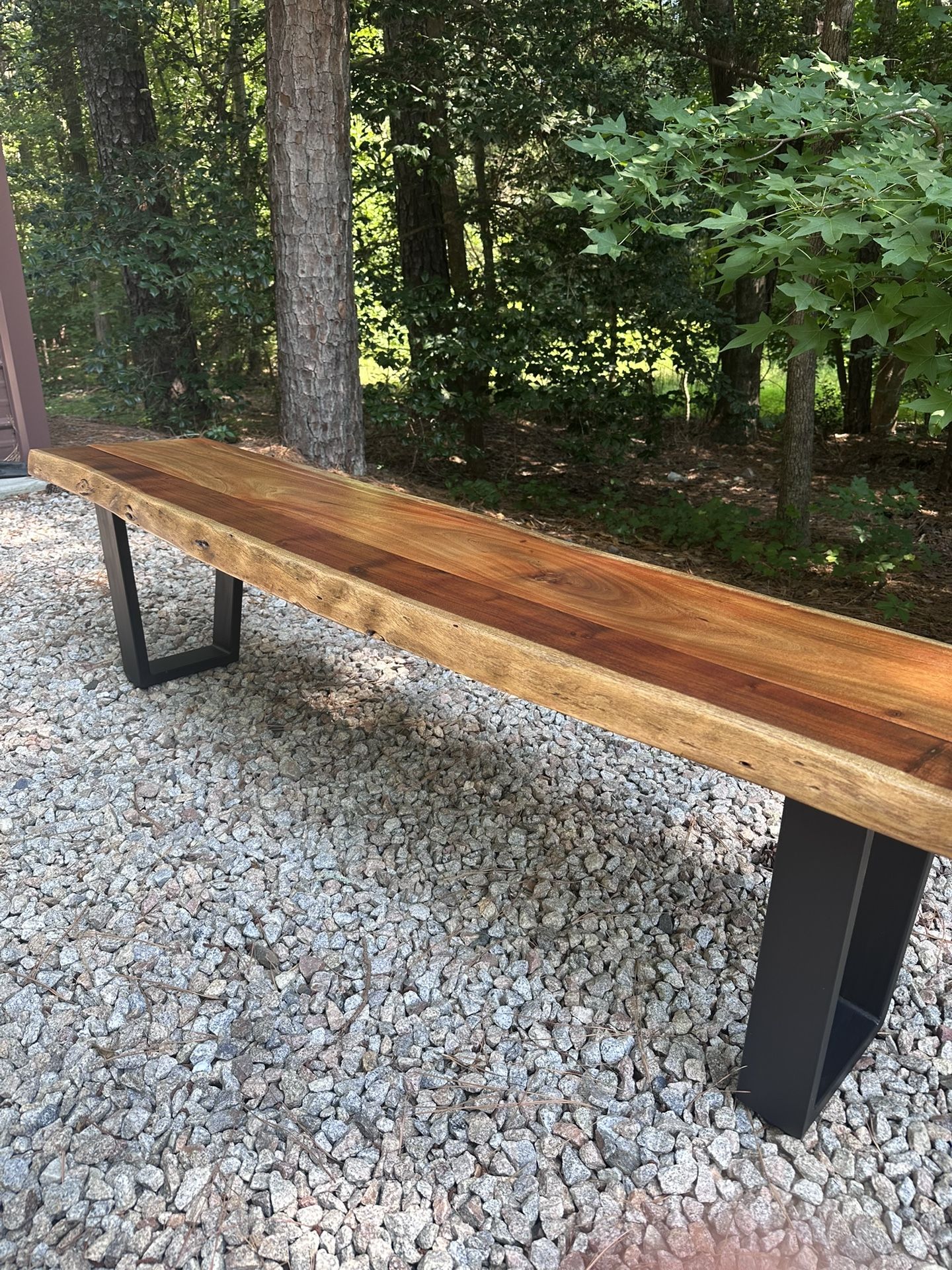 Live Edge Wood Bench With Black Metal Base