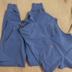 Figs Ceil Blue Color Scrub Set Zamora Jogger And Catarina Top XXS