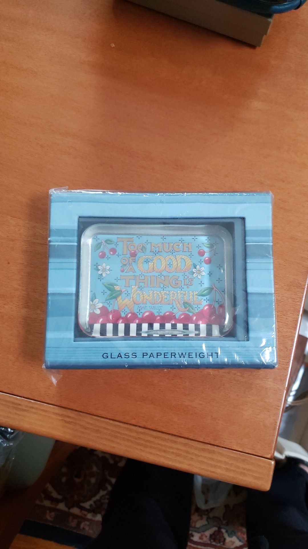 Glass paperweight. Too much of a good thing is wonderful. New in Packaging