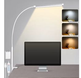 LED Desk Lamp with Clamp, Eye-Caring Clip on Lights for Home Office, 3 Modes 10 Brightness, Long Flexible Goose-Neck, Metal, Swing Arm Architect Task 
