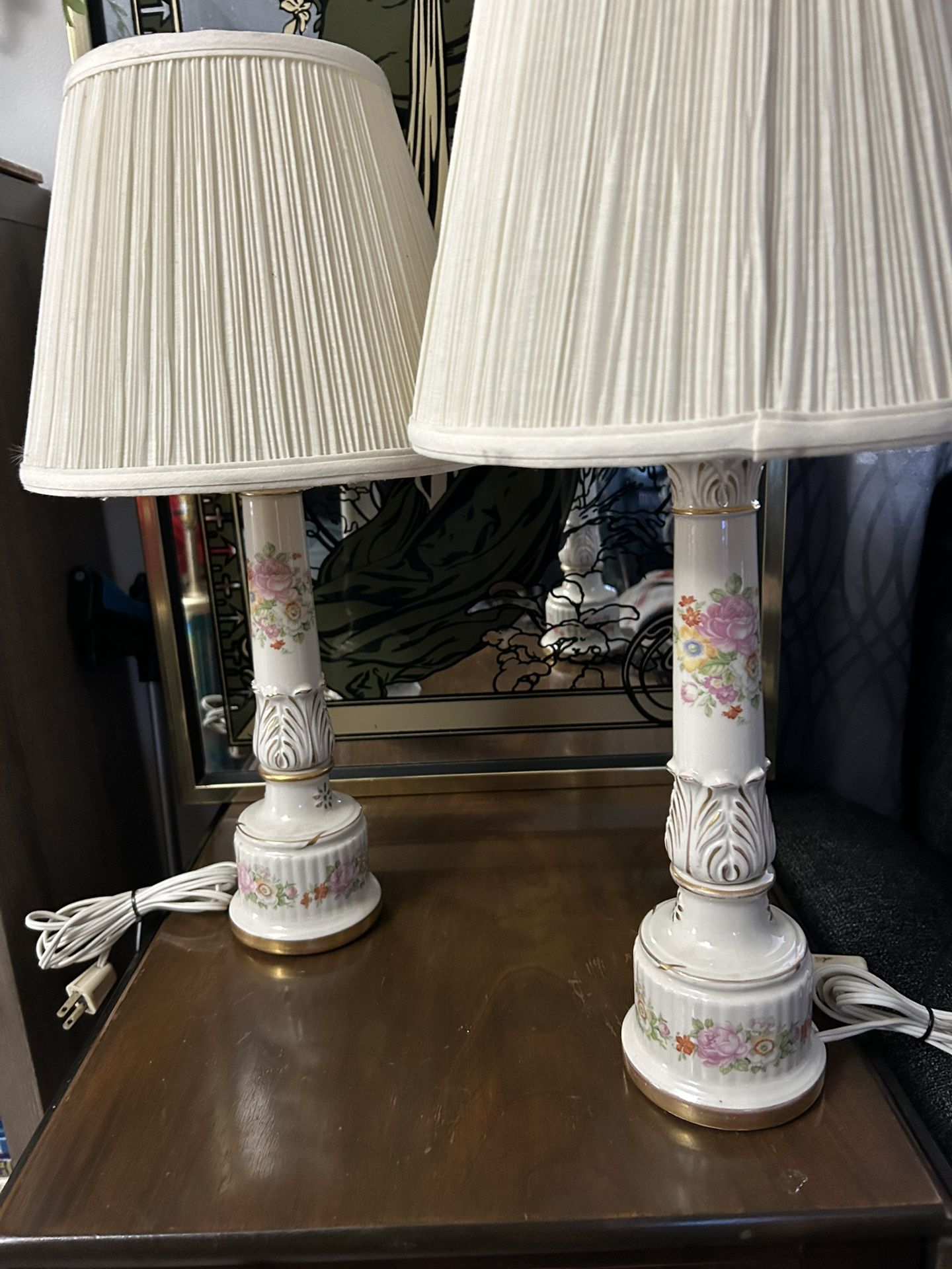 Set Of 2 Boudoir Table Lamps Circa 1930s With Shades Tested And Working
