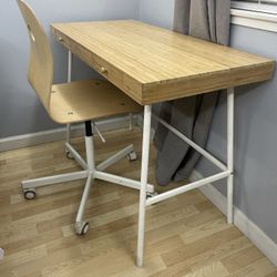 3 Drawer Wooden Desk & Wooden Rolling Chair 
