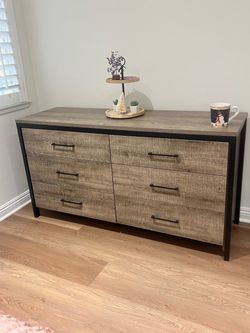 6-Drawer Wood and Metal Dresser