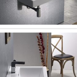 Rectangular Ceramic Wall Mounted Bathroom Sink, White