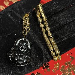 18K Gold PLATED Obsidian Buddha Necklace