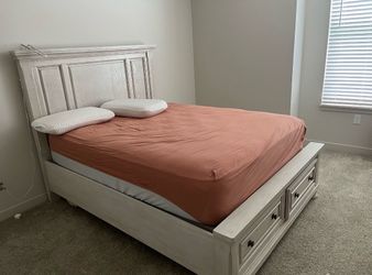 Ashley’s Furniture Queen Beached Washed Storage Bed With Mattress And Box spring