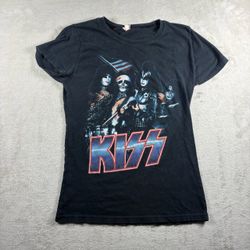 Vintage KISS Women’s M Black Faded Graphic Band Baby Tee Grunge #10A