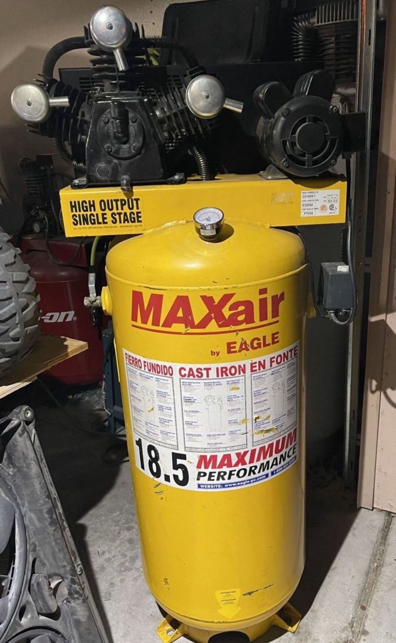 Air Compressor 3 Piston MaxAir C5160V1MAP, 5 HP, Single. Stage Comp