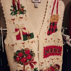 Vintage Christmas Croquet Sweater Vest 