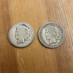 Two Silver Peace Dollar Coins