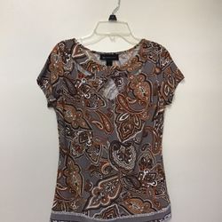 Women’s INC Polyester/spandex paisley print short sleeve stretch top… Size small