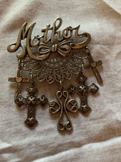 Silver tone Mother brooch /crosses
