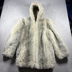 Vintage Jordache Faux Fur Coat Womens 11/12 Brown Mob Wife Jacket Animal 80s 90s