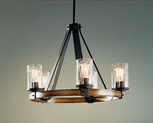 New Kichler Barrington 5 -Light Distressed Black Seeded Glass Metal Chandelier