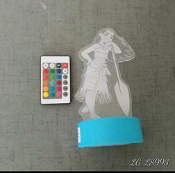 Moana multicolored LED night light 12 rainbow colors with remote control.  (Q)