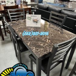 New Small Dining Table Faux Marble With 4 Chairs Included