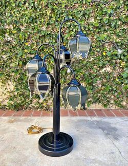 80s vintage postmodern black lotus flower lamp